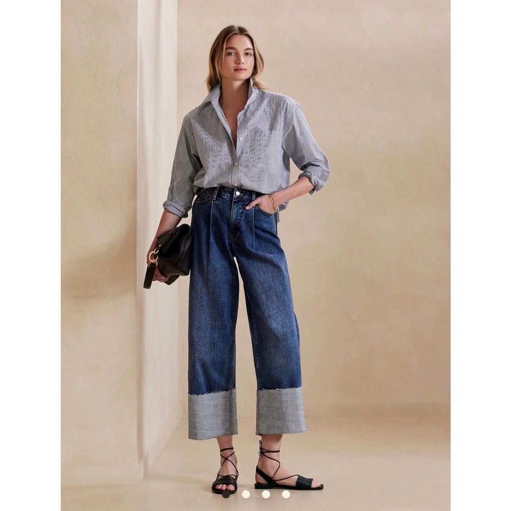Banana Republic NWT High Rise Cropped Wide Leg Jeans Size 28